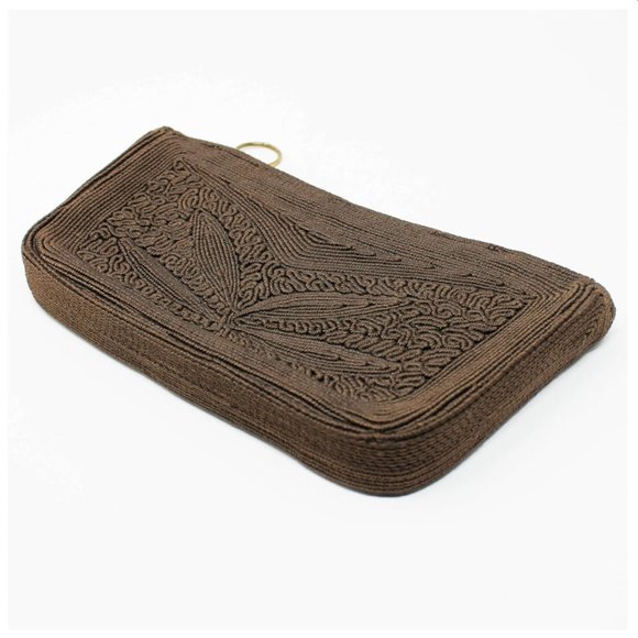 Vintage VTG 1940s Brown Corde Zipper Clutch | Clutches | Purses | Bags | Wedding - Picture 9 of 10